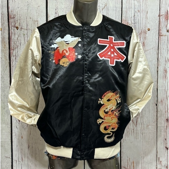 REASON BRAND STREET WEAR men’s nylon puffer bomber jacket Osaka Japan Graphic M - Picture 2 of 15